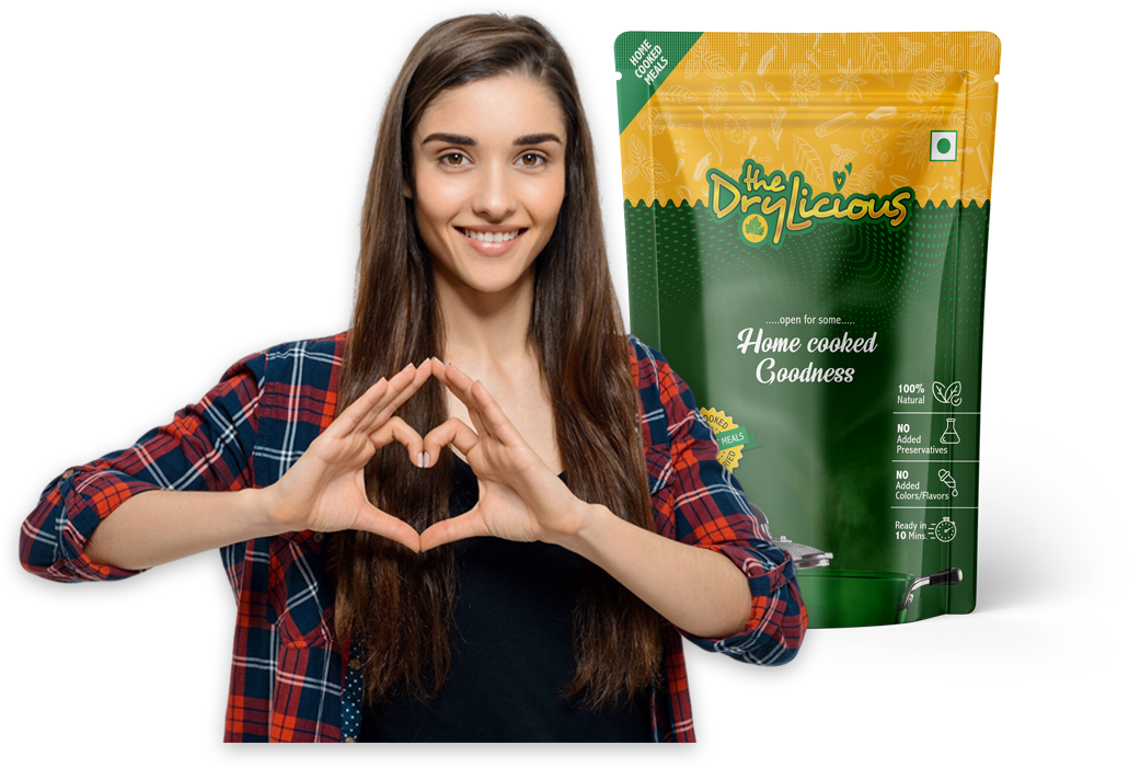 Girl with heart gesture and DryLicious pack